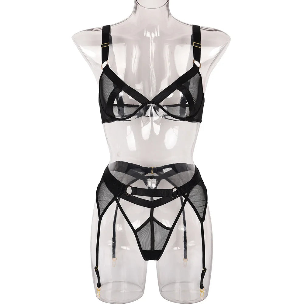Adult Lingeries Set Erotic Romantic Underwear Transparent Lingerie Sets Mesh Hollow Out Patchwork Pure Desire