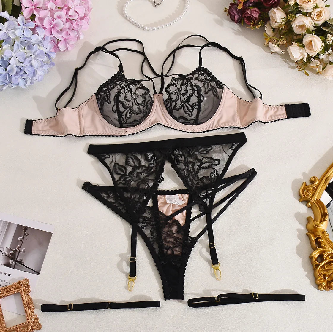 Lingerie Bandage Bra Embroidery Lace Belt Fine Exotic Adult Romantic