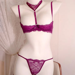 Lace Mesh Crotchless Halter Detachable Hollow Outs
