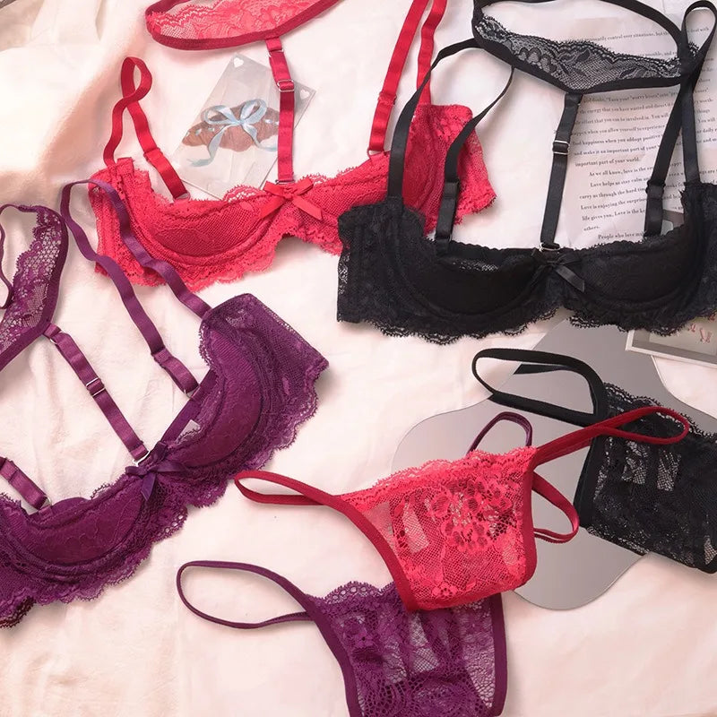 Lace Mesh Crotchless Halter Detachable Hollow Outs