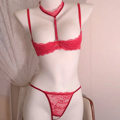 Lace Mesh Crotchless Halter Detachable Hollow Outs
