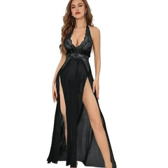 Lace Mesh Slit Night Dress Backless Strap Long Skirt Lingeries Long Dress Mesh Slit Dress