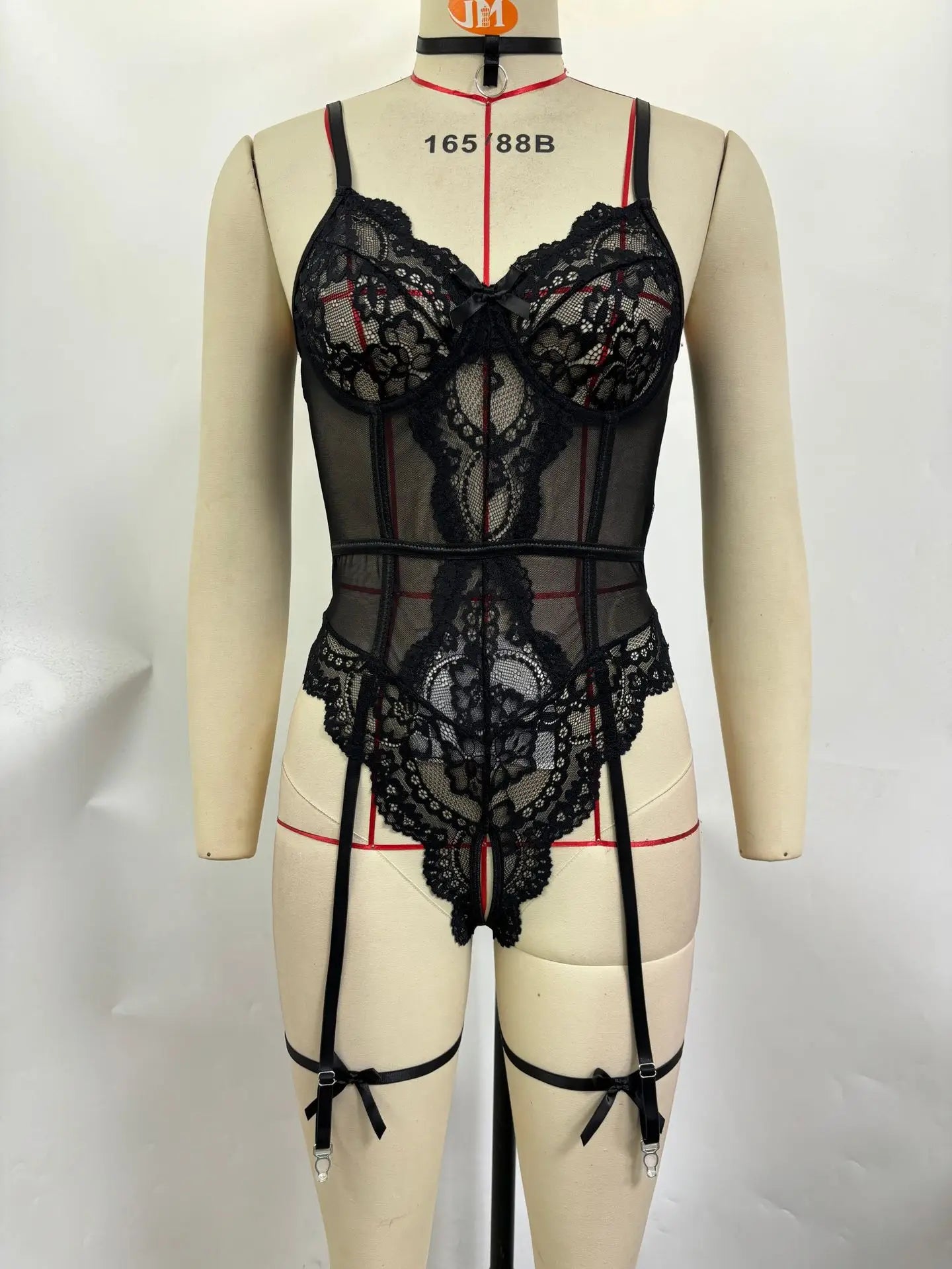 Lace See Through Open Crotch Spaghetti Strap Body Suits
