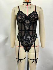 Lace See Through Open Crotch Spaghetti Strap Body Suits