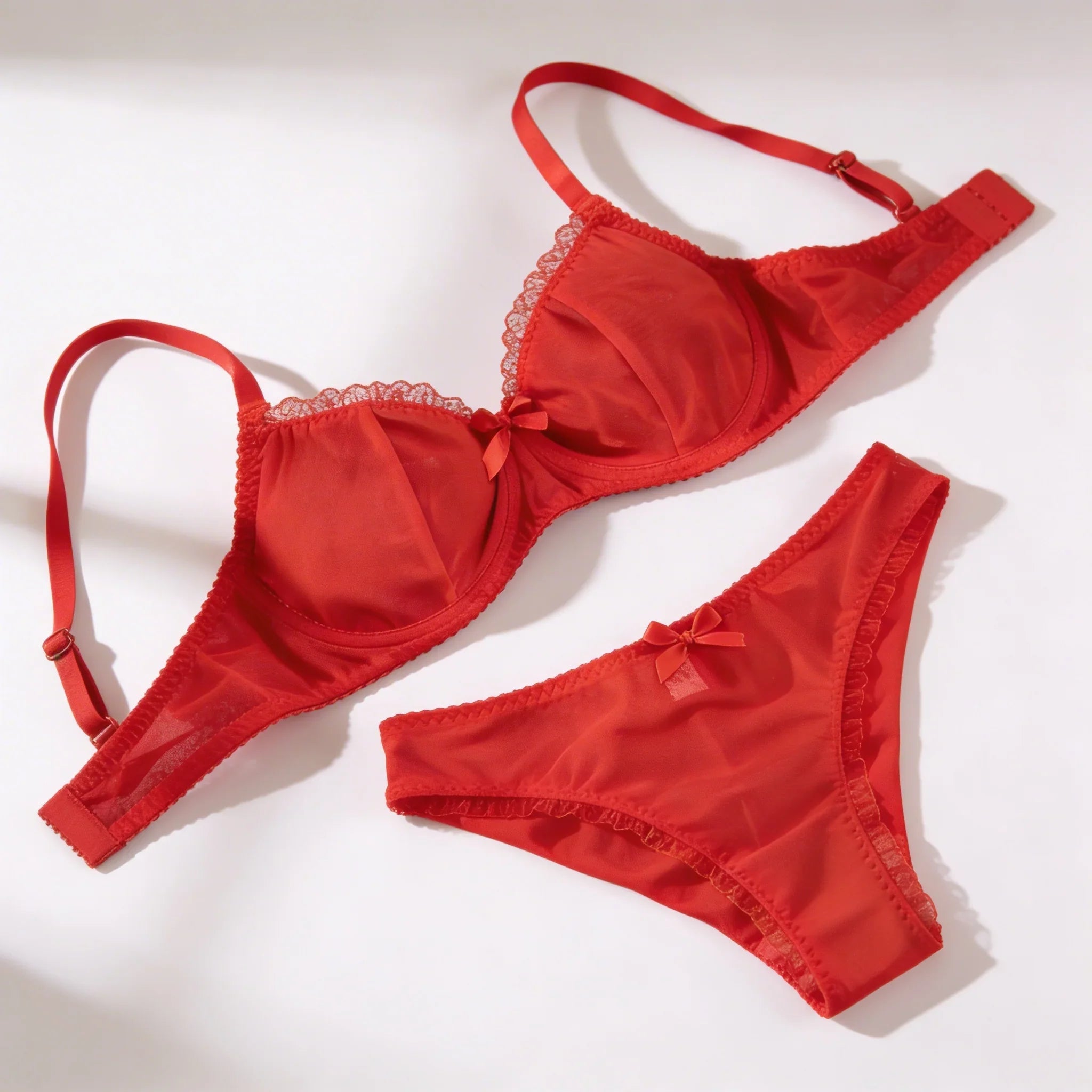 Lace See-through Lingerie Two Piece Sets Ruffle Bow Bra and Briefs Set Exotic Intimates Kit Push Up Underwear