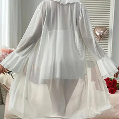 Lingerie Large-sized 200-pound Overweight Lady's Pajama Set with Suspenders Sheer Transparent Nightgown and Lace Trim