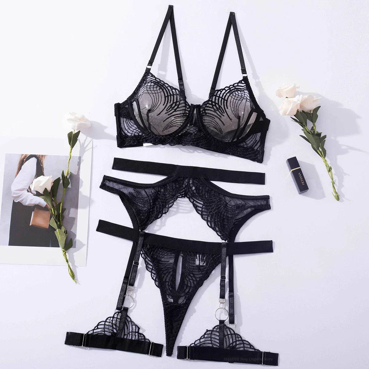 Lingerie Transparent Porno Lace Erotic Underwear Bra Set Lingeries Erotic Sensual Bra Thong Suits