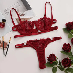 Lingerie Lace Transparent Underwear Fairy Embroidery Brief Sets Delicate Bra Kit Push Up Breves Sets Thin Erotic Bras