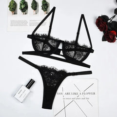 Lingerie Lace Transparent Underwear Fairy Embroidery Brief Sets Delicate Bra Kit Push Up Breves Sets Thin Erotic Bras
