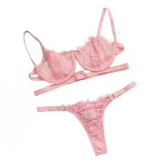 Lingerie Lace Transparent Underwear Fairy Embroidery Brief Sets Delicate Bra Kit Push Up Breves Sets Thin Erotic Bras