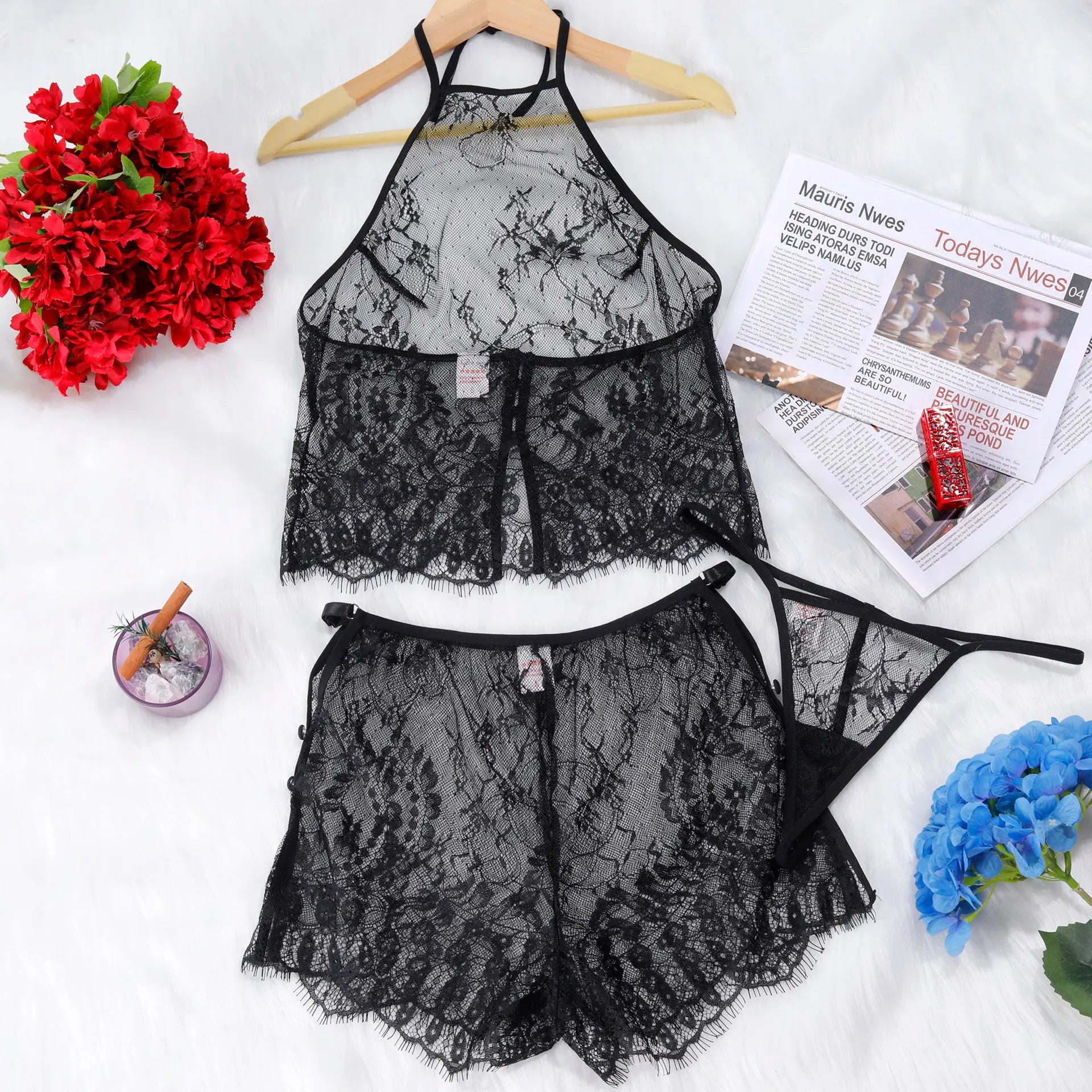 See Through Erotic Porn Transparent Dress Mesh Set Lace Bra Set Porn Lingerie Set