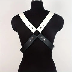 Men BlackLeather Metal Body Chest Harness Punk Male Leather Bondage Gay Club Rave  Flirting Adult Accessories