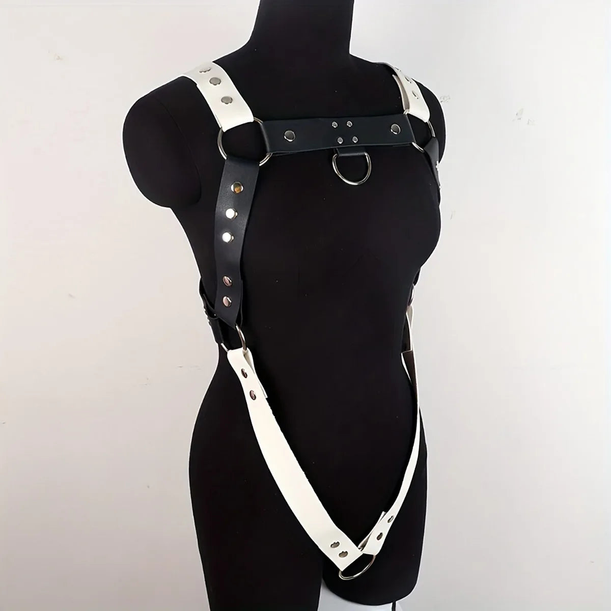 Men BlackLeather Metal Body Chest Harness Punk Male Leather Bondage Gay Club Rave  Flirting Adult Accessories