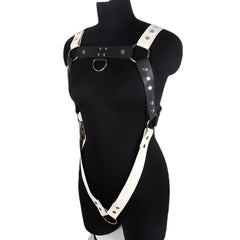 Men BlackLeather Metal Body Chest Harness Punk Male Leather Bondage Gay Club Rave  Flirting Adult Accessories