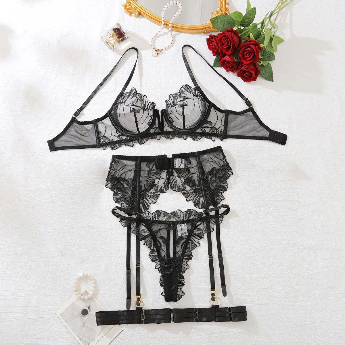 Mesh Erotic Lingerie Costumes And Panty Set Lingerie Sets