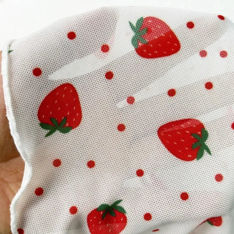 Nightgown  Strawberry Print Lace Trim Cute Pajama Short Set, Casual and Comfortable  3-piece