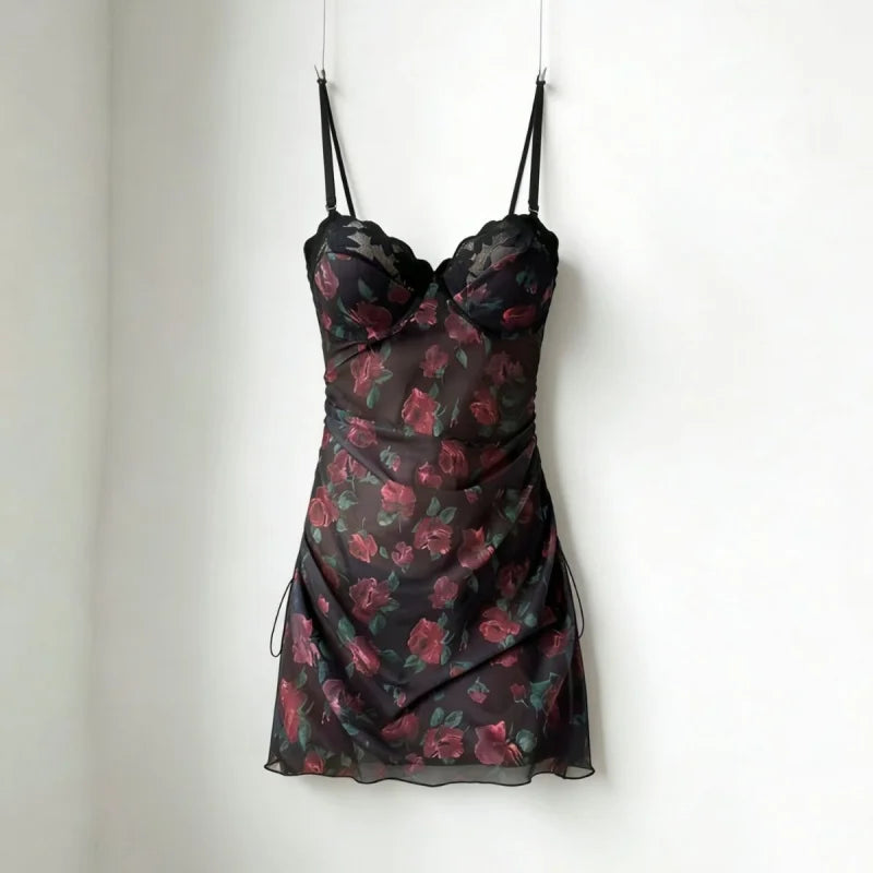 Nighties Lingerie  Night Dress Floral Print Halter Dress - Luxurious and Alluring Backless Dress