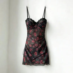 Nighties Lingerie  Night Dress Floral Print Halter Dress - Luxurious and Alluring Backless Dress