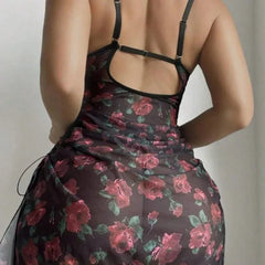 Nighties Lingerie  Night Dress Floral Print Halter Dress - Luxurious and Alluring Backless Dress