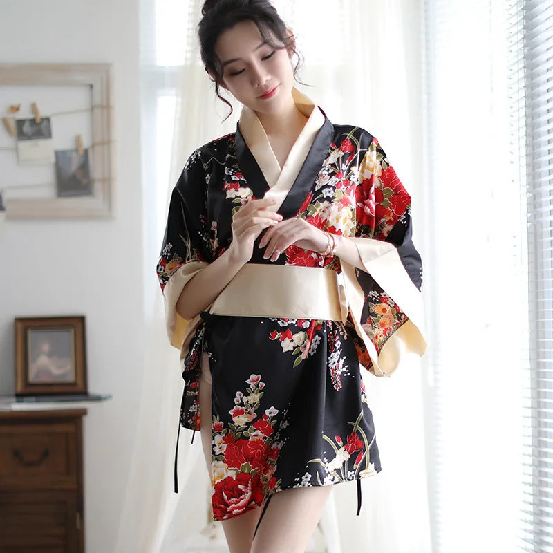 See-through Kimono Lingerie No-unbuttoning Temptation Pure Desire Print Erotic Uniform Special Use Clothing