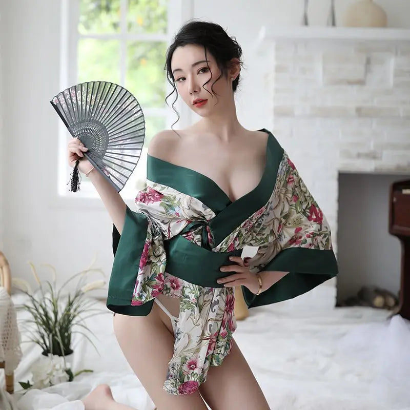 See-through Kimono Lingerie No-unbuttoning Temptation Pure Desire Print Erotic Uniform Special Use Clothing