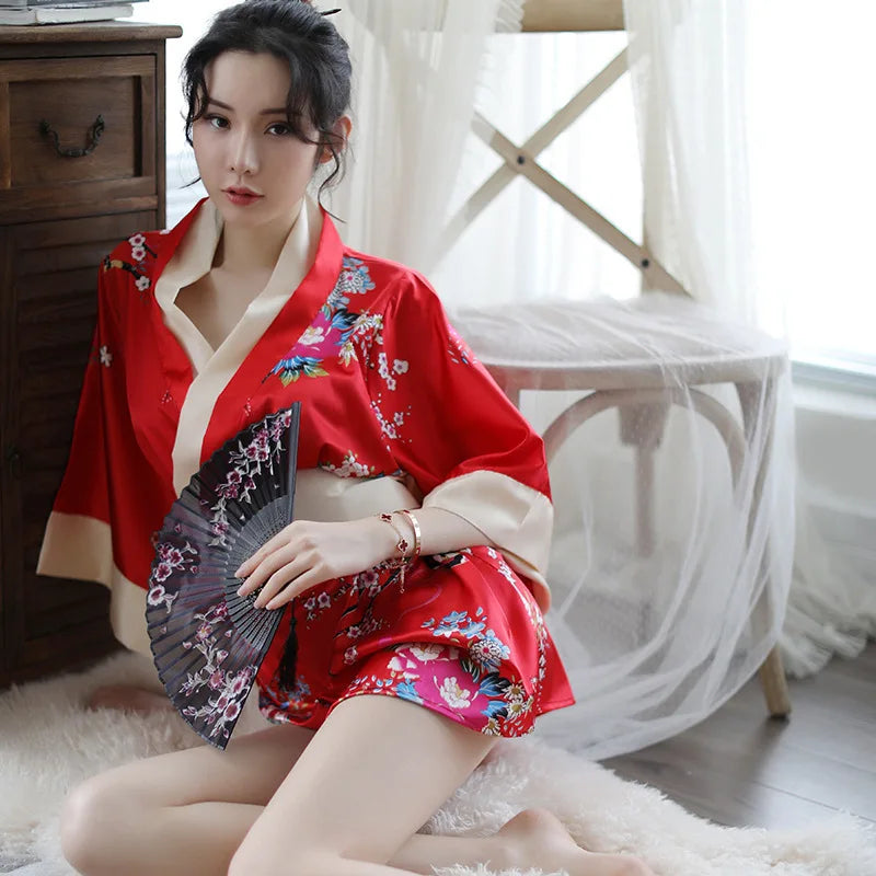 See-through Kimono Lingerie No-unbuttoning Temptation Pure Desire Print Erotic Uniform Special Use Clothing