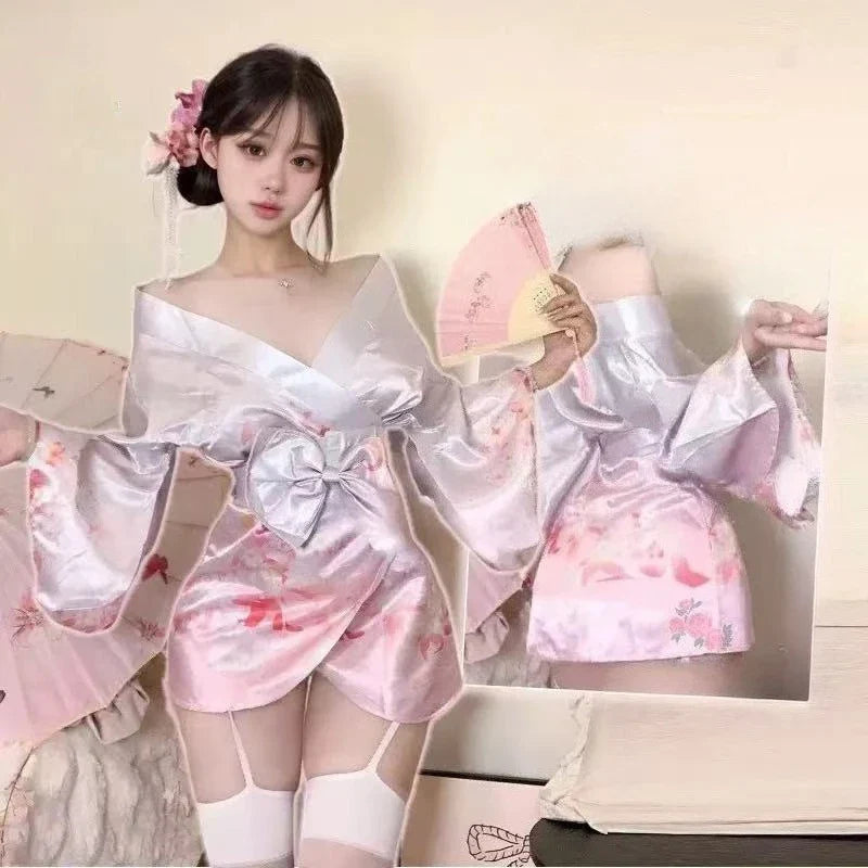 See-through Kimono Lingerie No-unbuttoning Temptation Pure Desire Print Erotic Uniform Special Use Clothing