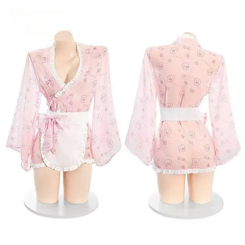 See-through Kimono Lingerie No-unbuttoning Temptation Pure Desire Print Erotic Uniform Special Use Clothing