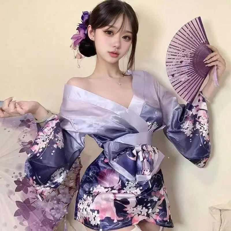 See-through Kimono Lingerie No-unbuttoning Temptation Pure Desire Print Erotic Uniform Special Use Clothing