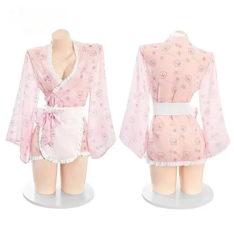 See-through Kimono Lingerie No-unbuttoning Temptation Pure Desire Print Erotic Uniform Special Use Clothing