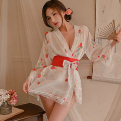 See-through Kimono Lingerie No-unbuttoning Temptation Pure Desire Print Erotic Uniform Special Use Clothing