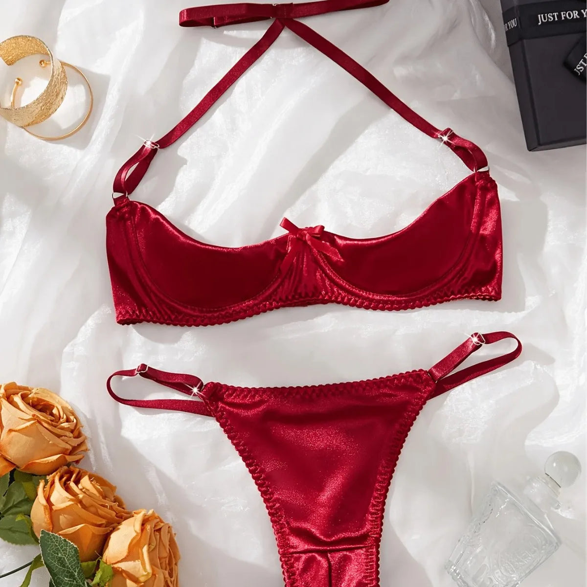 Three Point Bra Crotchless Open Panty Lingerie Sets Erotic Suits