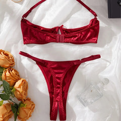 Three Point Bra Crotchless Open Panty Lingerie Sets Erotic Suits