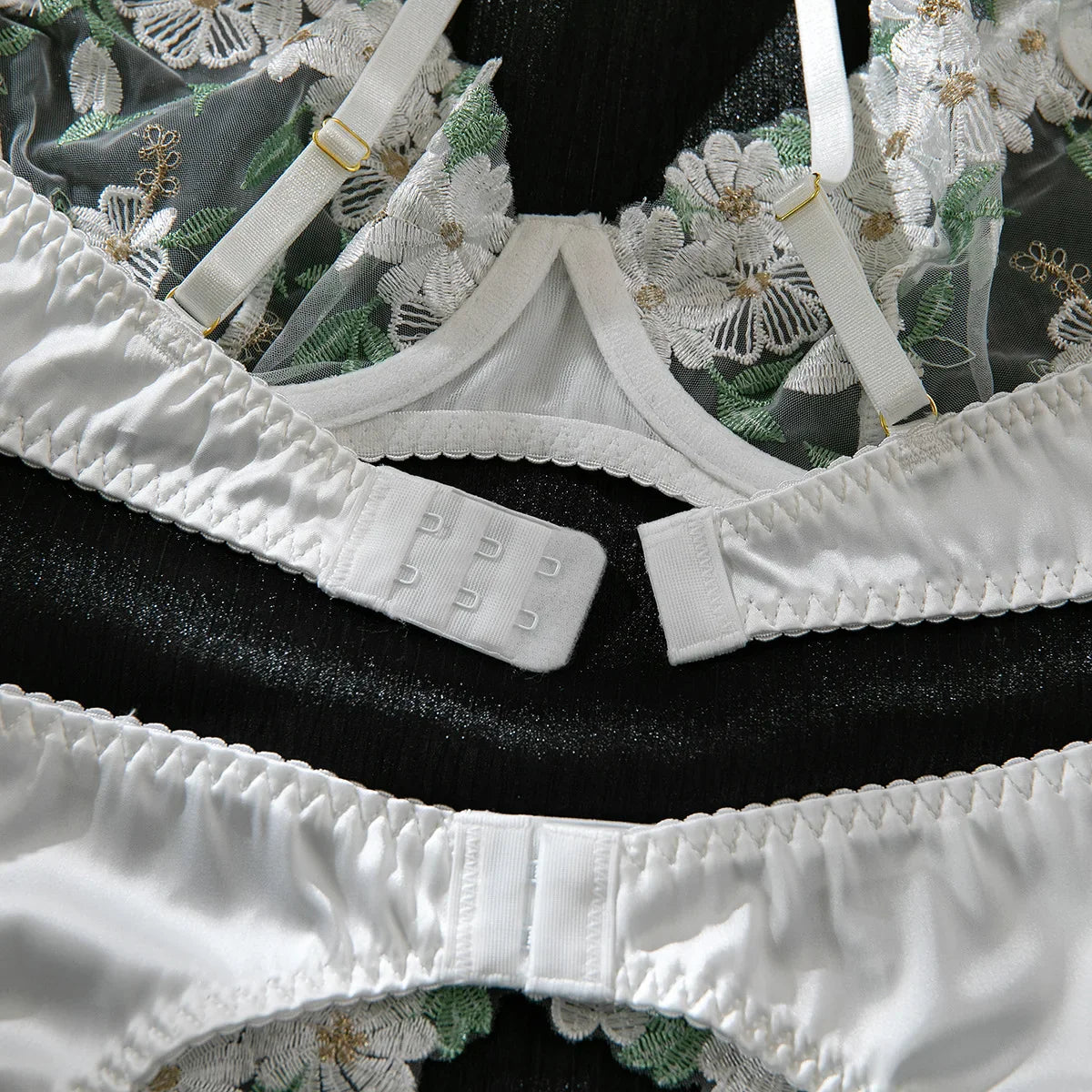 3 Piece Floral Embroidery Underwear Erotic Lingeries Romantic Lingeries Transparent Bra Sets