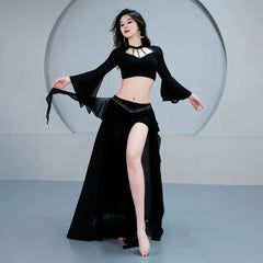 Belly Dance Oriental Dance Stretched Silky Outfit Class Group Dance Long Skirt Practice Suit 2 Pieces Set