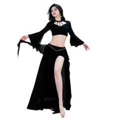 Belly Dance Oriental Dance Stretched Silky Outfit Class Group Dance Long Skirt Practice Suit 2 Pieces Set