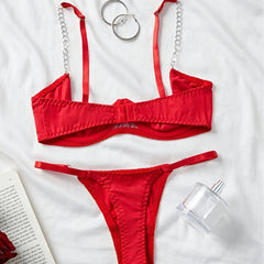 Chest Support Half Exposed Erotic Lingerie Set Crotchless Shoulder Chain Thin Strap Erotic Bra Set Exotic