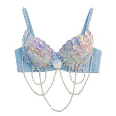 Halloween Party Anime Mermaid Ariel Princess Sequins Bra Masquerade Uniforms Squama Festival Bras