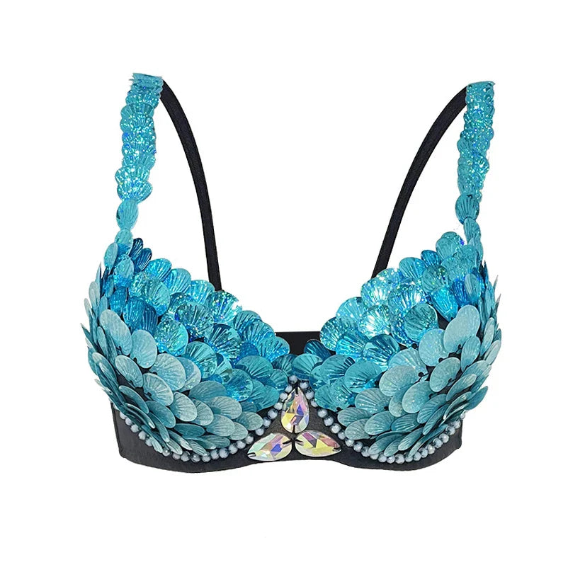 Halloween Party Anime Mermaid Ariel Princess Sequins Bra Masquerade Uniforms Squama Festival Bras