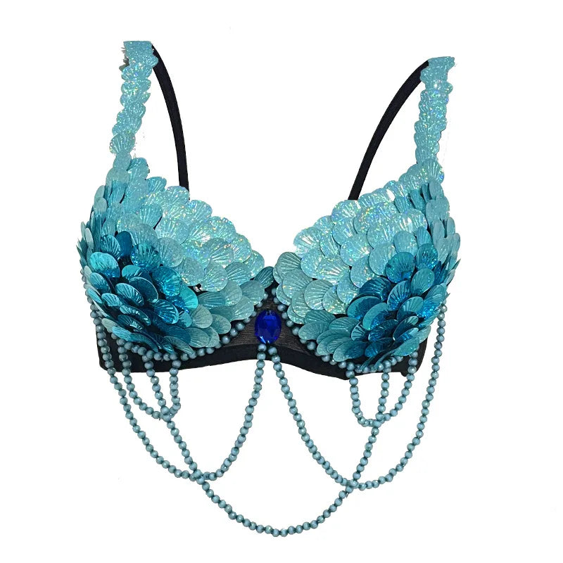 Halloween Party Anime Mermaid Ariel Princess Sequins Bra Masquerade Uniforms Squama Festival Bras