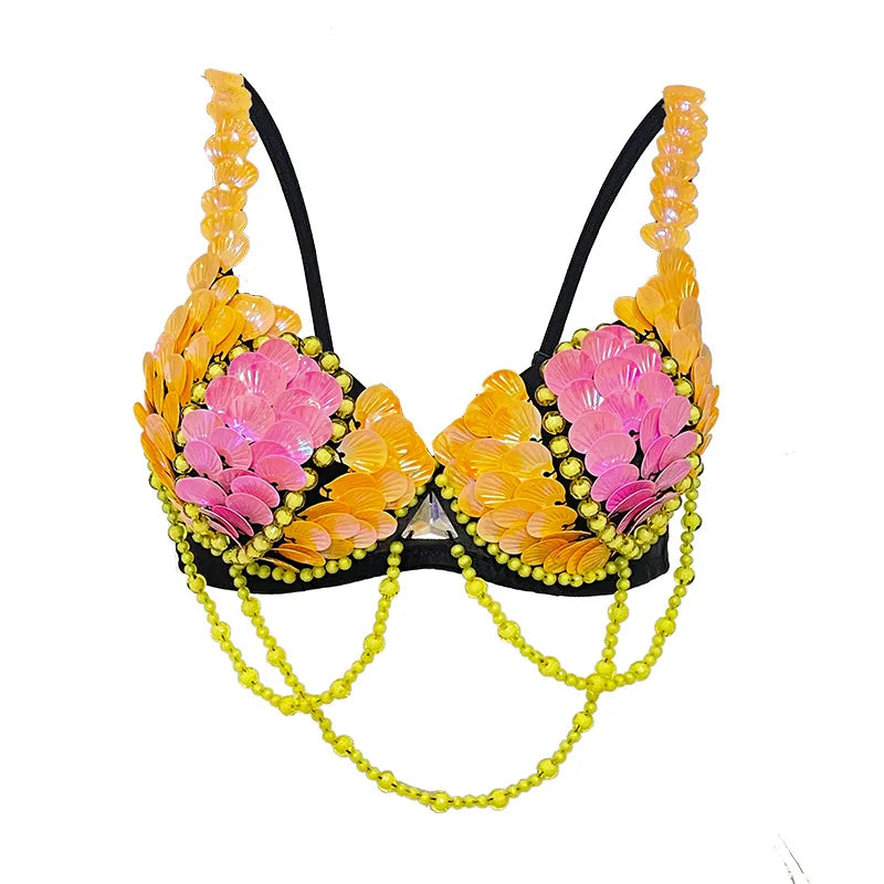 Halloween Party Anime Mermaid Ariel Princess Sequins Bra Masquerade Uniforms Squama Festival Bras