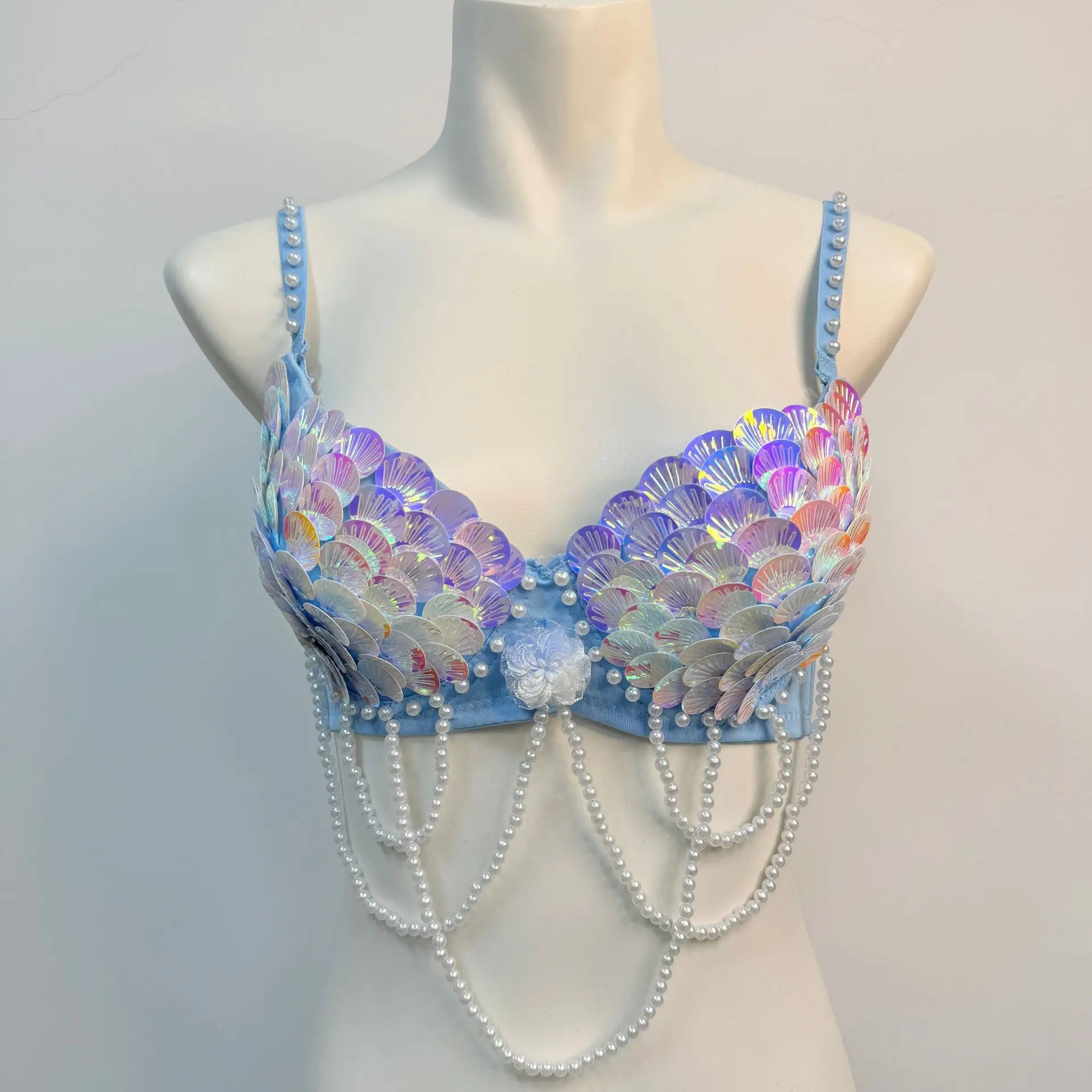 Halloween Party Anime Mermaid Ariel Princess Sequins Bra Masquerade Uniforms Squama Festival Bras
