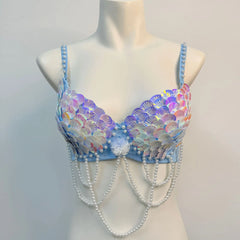 Halloween Party Anime Mermaid Ariel Princess Sequins Bra Masquerade Uniforms Squama Festival Bras