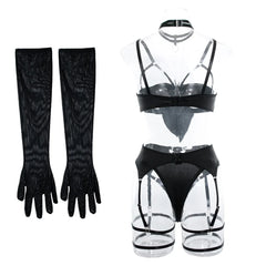Lingerie Exotic Sensual Hollow Out Bow Decor Pure Desire Gloves Temptation Babydoll Fetish Outfit XXX