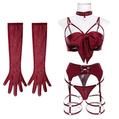 Lingerie Exotic Sensual Hollow Out Bow Decor Pure Desire Gloves Temptation Babydoll Fetish Outfit XXX