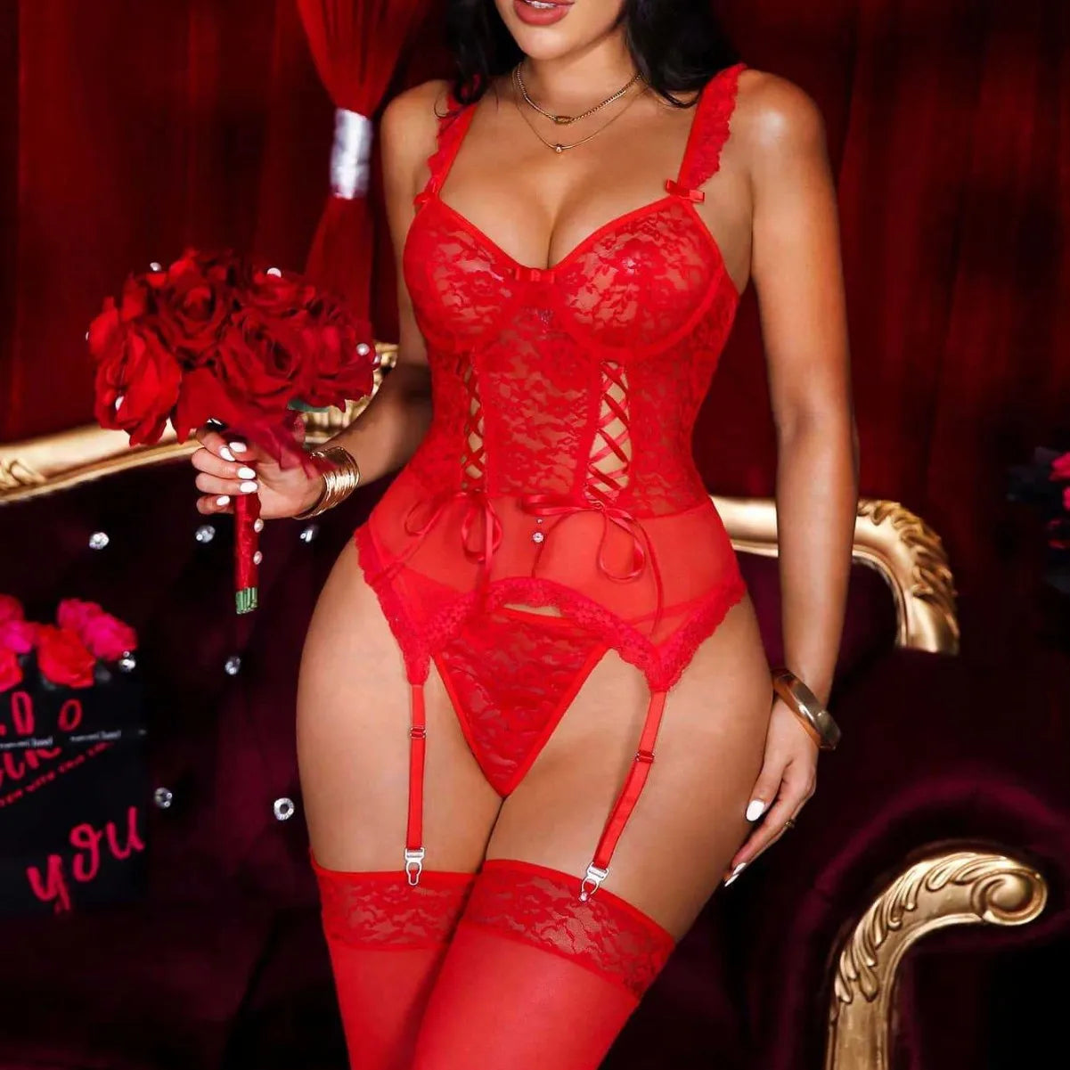 Push Up Lace Erotic Lingerie Set European American Exotic