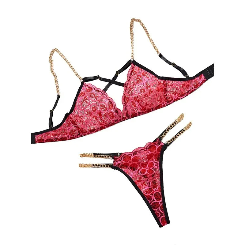 Underwear Set Embroidered Lace Chain Hollow Heavy Craftsmanship Two-piece Set High-quality Lingerie Set
