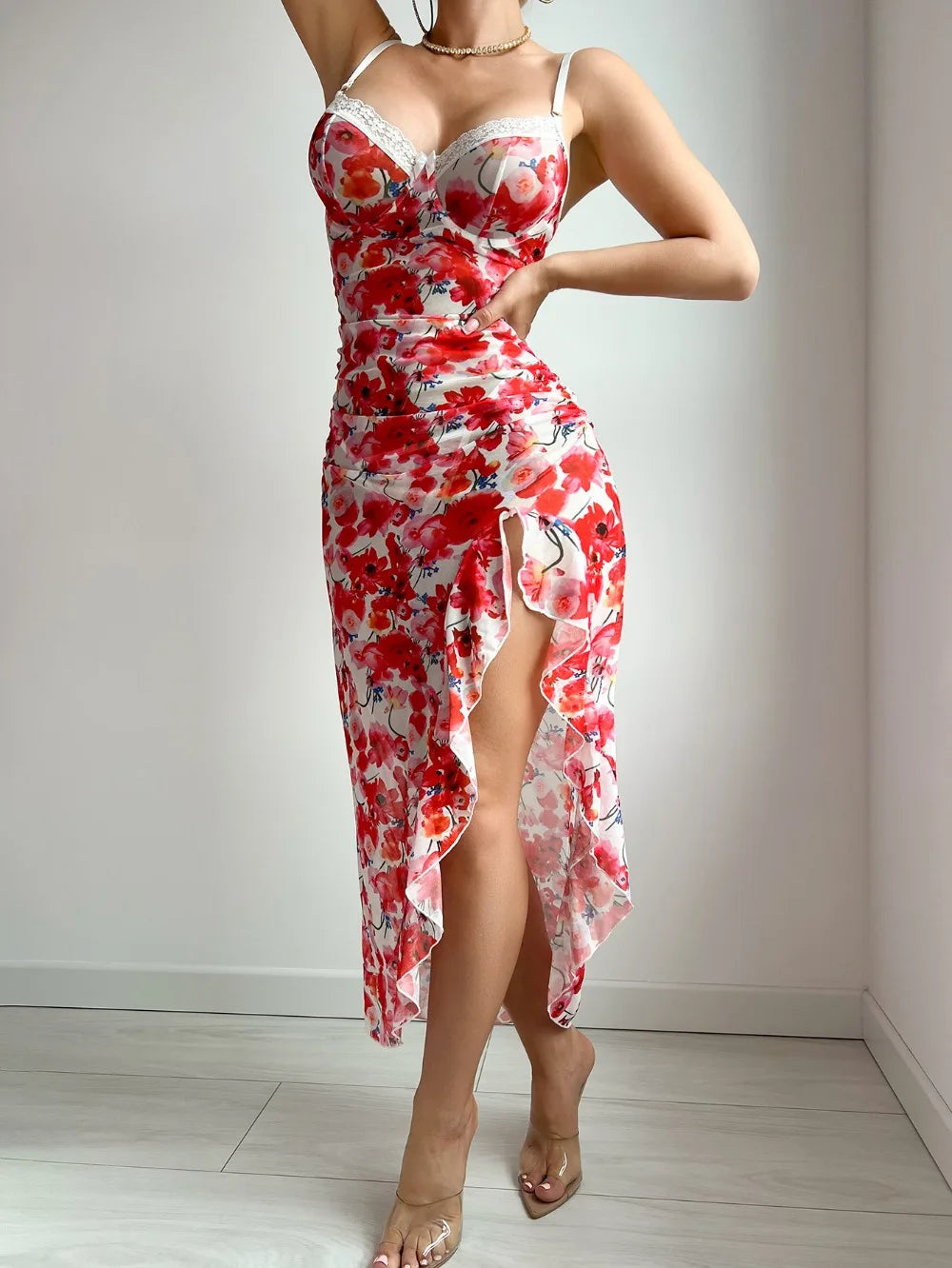 lingerie Nightdress set Floral Print Sling Camisole Strap Underwear Nightgown Dress Lingerie Set