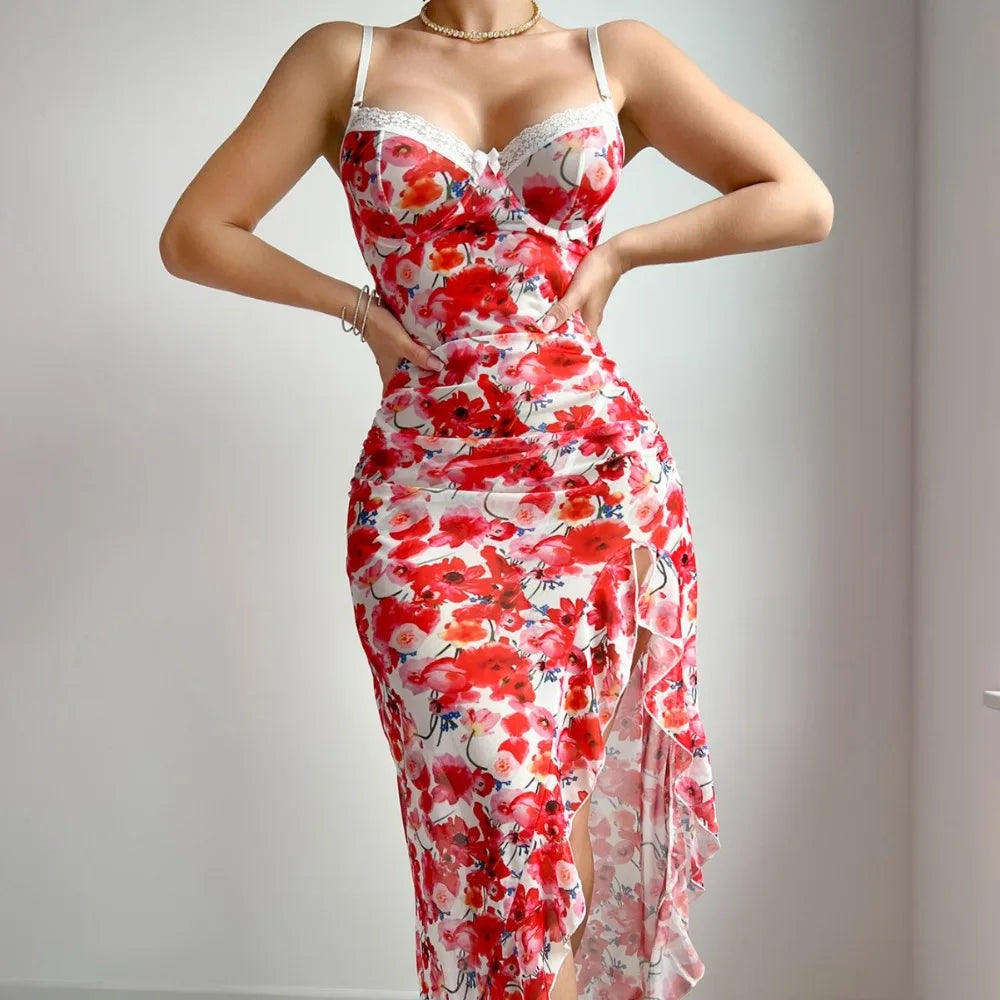 lingerie Nightdress set Floral Print Sling Camisole Strap Underwear Nightgown Dress Lingerie Set
