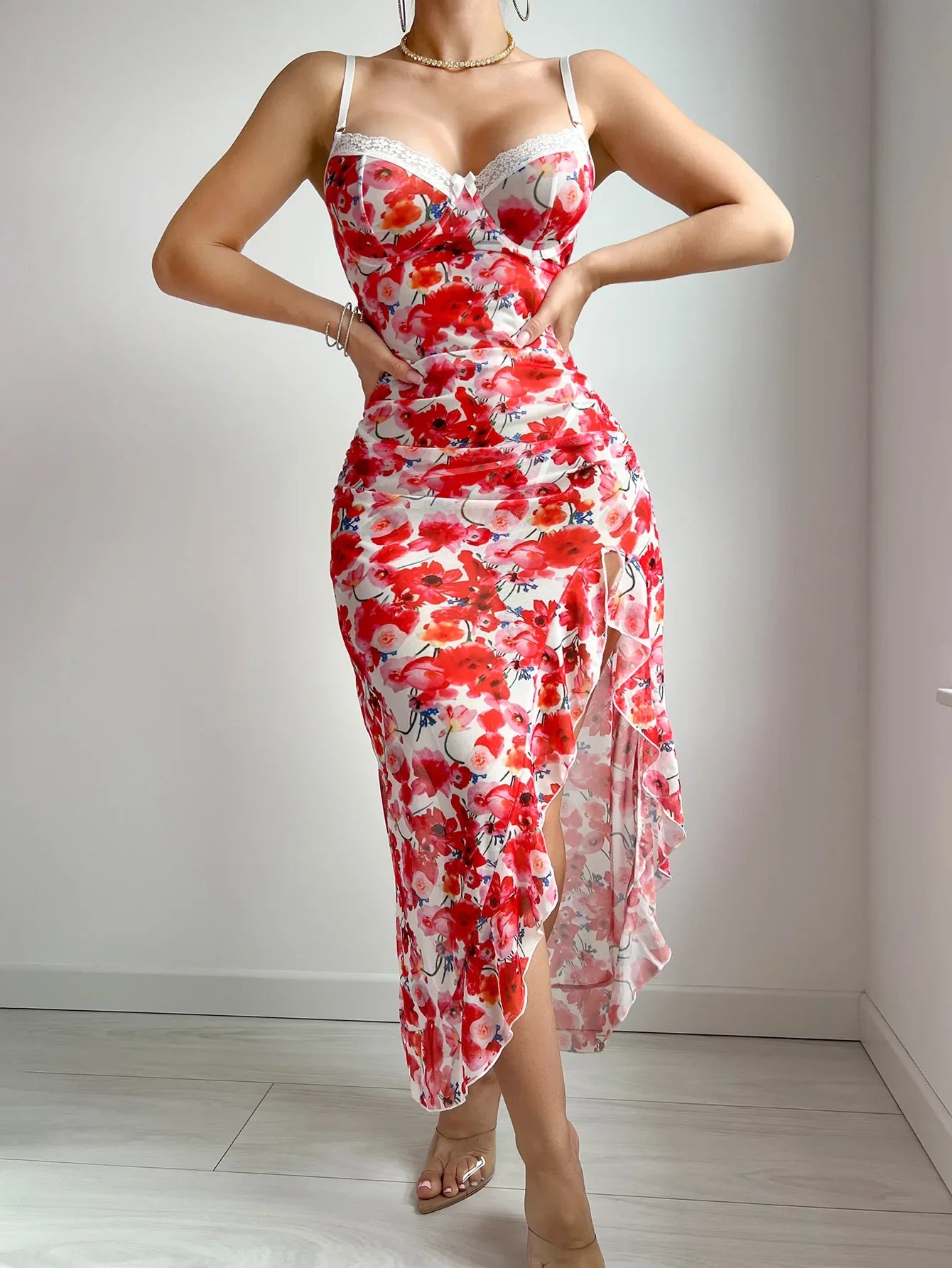 lingerie Nightdress set Floral Print Sling Camisole Strap Underwear Nightgown Dress Lingerie Set